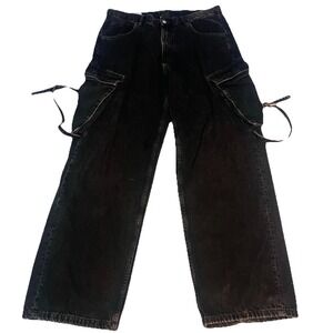 Zara Cargo Black Jeans Men's 34 Utility Grunge‎ Baggy Wide Denim Streetwear